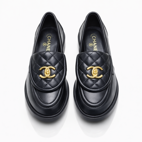 Chanel Quilted Leather Loafers in Black with Gold CC Logo