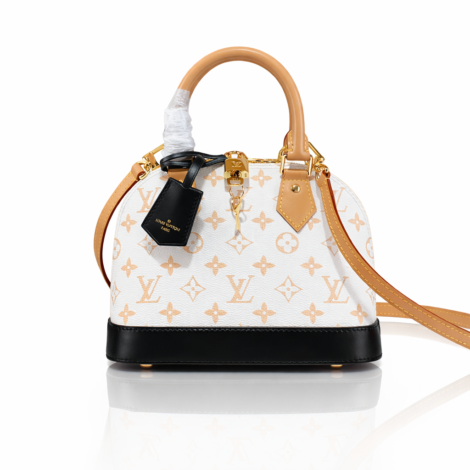 Louis Vuitton Alma BB in White Monogram Canvas with Black Leather Trim
