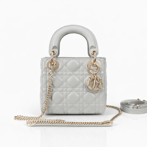 Dior Lady Dior Micro Bag in Light Grey Quilted Leather
