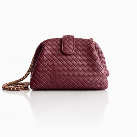 Bottega Veneta Intrecciato Leather Chain Clutch in Burgundy
