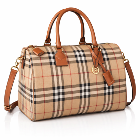BURBERRY Vintage Check Bowling Bag with Leather Trim