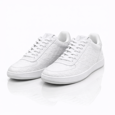 LOUIS VUITTON Rivoli Sneaker in White Mini Monogram-embossed Calf Leather