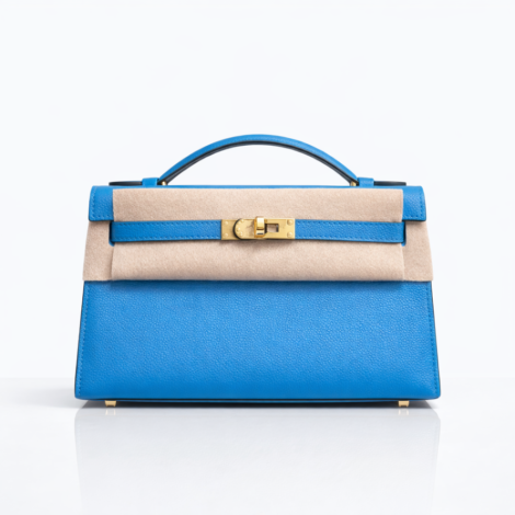 HERMÈS Hermès Kelly Pochette Bleu Zanzibar Swift Leather with Gold Hardware (GHW)