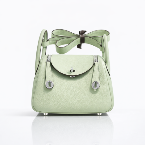 Hermès Mini Lindy 20 Taurillon Clemence in Vert Criquet with Palladium Hardware (PHW)