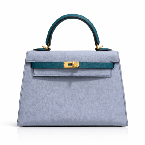 HERMÈS Kelly 25 Sellier Handbag in Two-Tone Epsom Leather with Gold Hardware