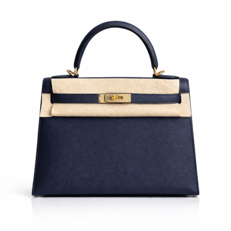 HERMÈS Mini Kelly 20 Sellier Handbag in Bleu Nuit Epsom Leather with Gold Hardware