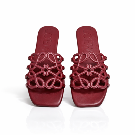 LOEWE Petal Anagram Leather Slides in Burgundy