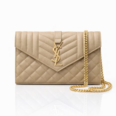 SAINT LAURENT Envelope Chain Wallet in Quilted Grained Leather