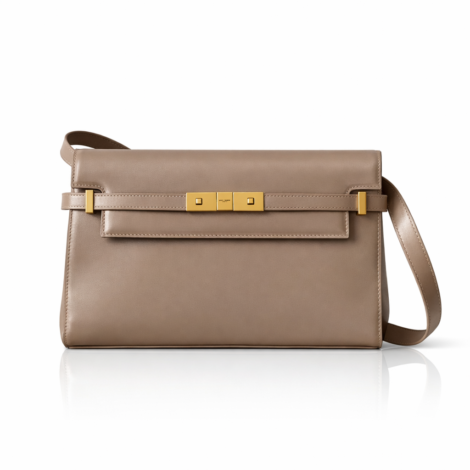 SAINT LAURENT Manhattan Small Leather Shoulder Bag in Dark Toffee