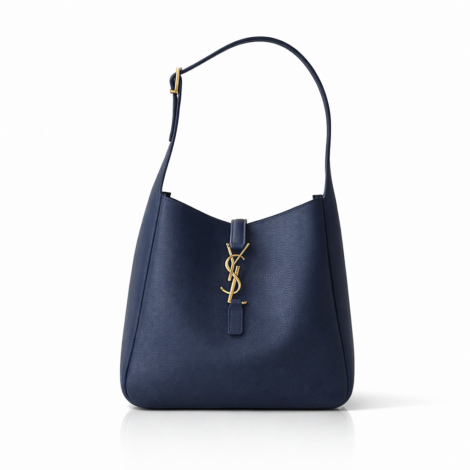 SAINT LAURENT Le 5 à 7 Supple Large Shoulder Bag in Navy Blue Grained Leather
