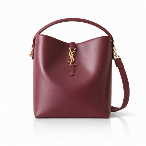 SAINT LAURENT Le 5 à 7 Logo-Plaque Shoulder Bag in Burgundy Smooth Leather