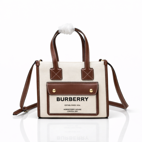 BURBERRY Canvas & Smooth Calfskin Mini Two-Tone Freya Tote