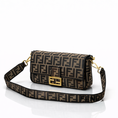 FENDI Baguette FF Jacquard Shoulder Bag – Tobacco Brown
