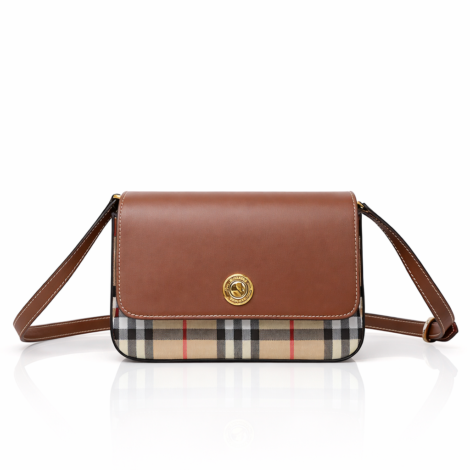 BURBERRY Note Check Crossbody Bag – Leather & Vintage Check